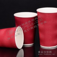批發(fā)一次性16OZl雙層加厚防燙奶茶咖啡紙杯 紅色S瓦楞紙杯500只